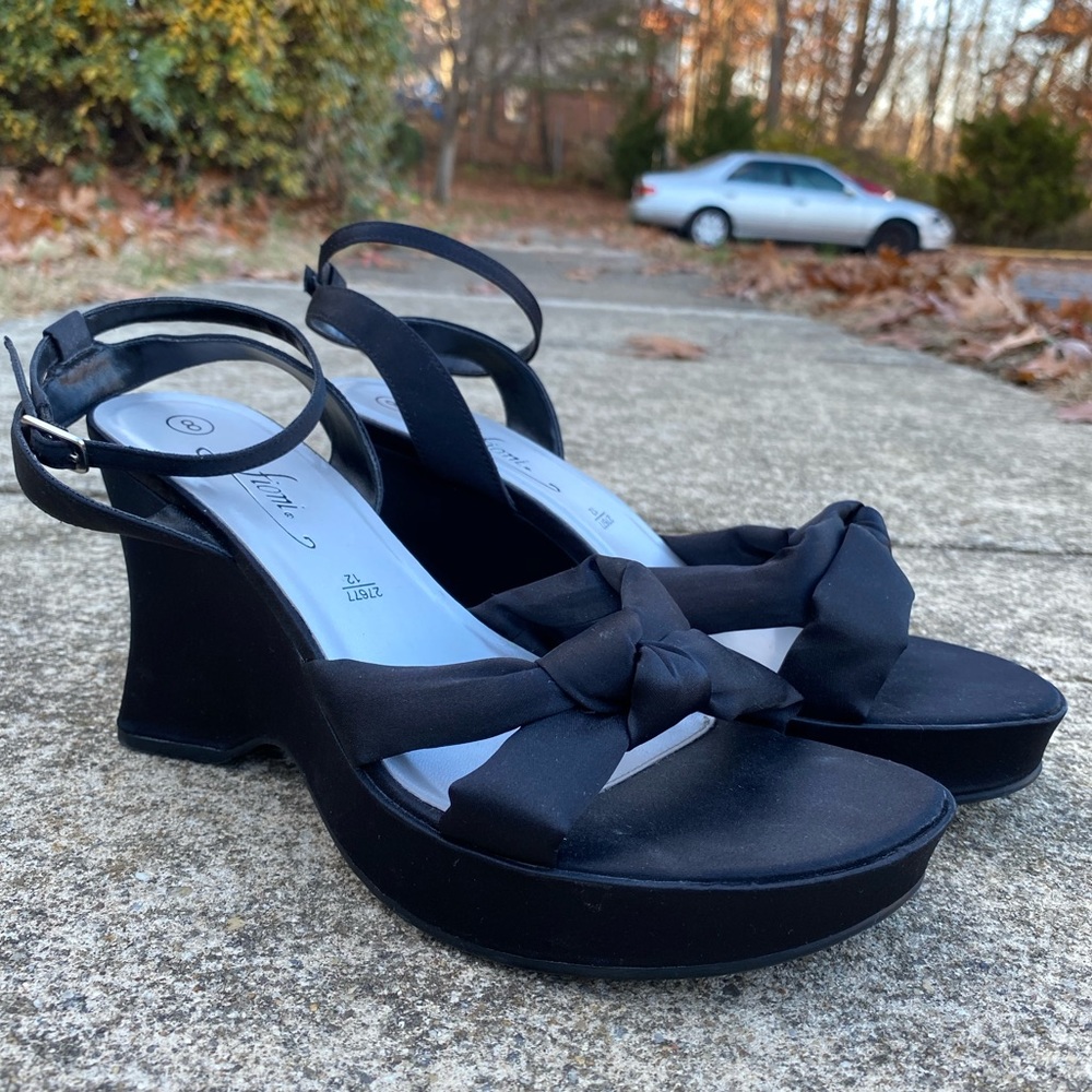 Black Satin Wedges